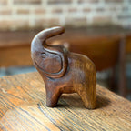 Acacia Wood Elephant Figurine, 4 Inch Lucky Animal Statue, Housewarming Gift for Minimalist - Siam Wood Artisans