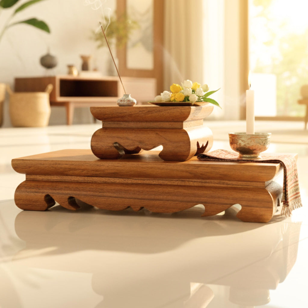 Hand Carved Wood Display Riser Set of 2: Meditation Altar Stands