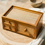 Storage Drawers Teak Wood Rattan 14 Inch Jewelry Organizer Housewarming Gift for Minimalist - Siam Wood Artisans
