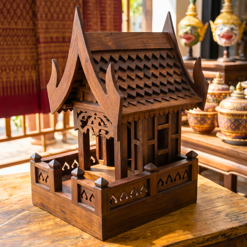 Teak Wood Spirit House, 19 Inch Grand Architectural Model, Authentic Zen Home Sanctuary