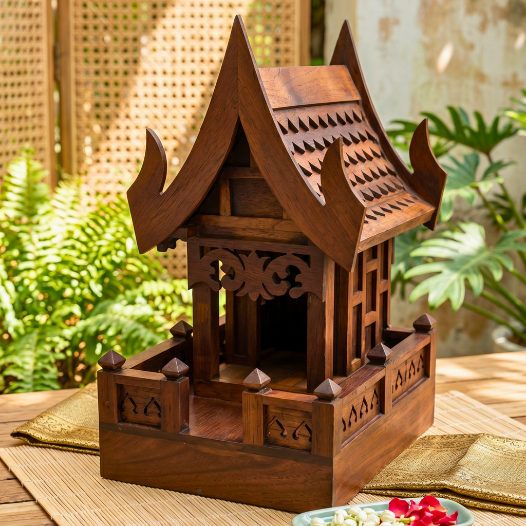 Teak Wood Spirit House, 19 Inch Grand Architectural Model, Authentic Zen Home Sanctuary