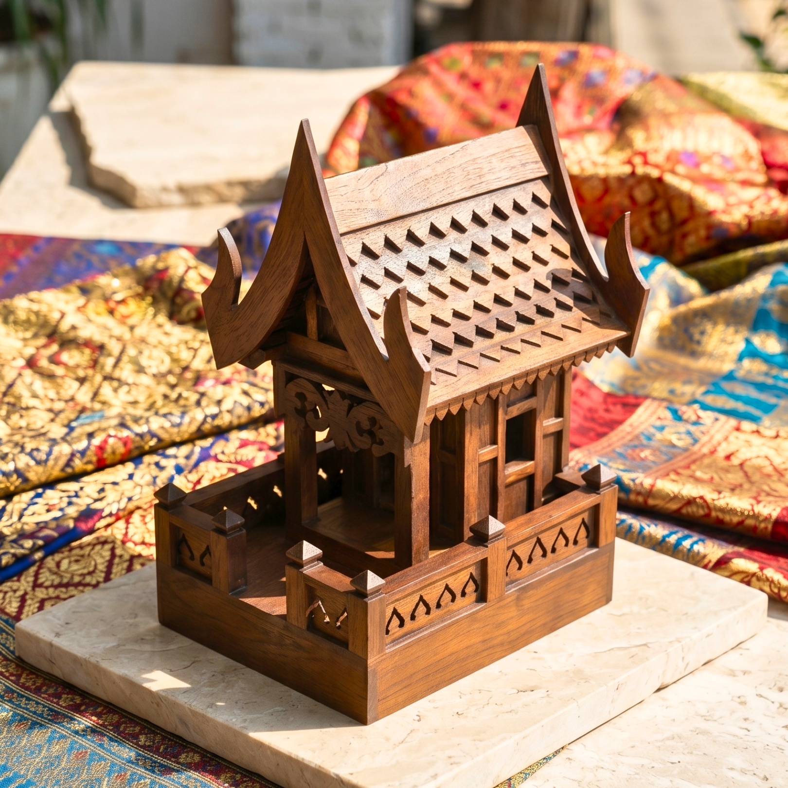 Teak Wood Spirit House, 19 Inch Grand Architectural Model, Authentic Zen Home Sanctuary