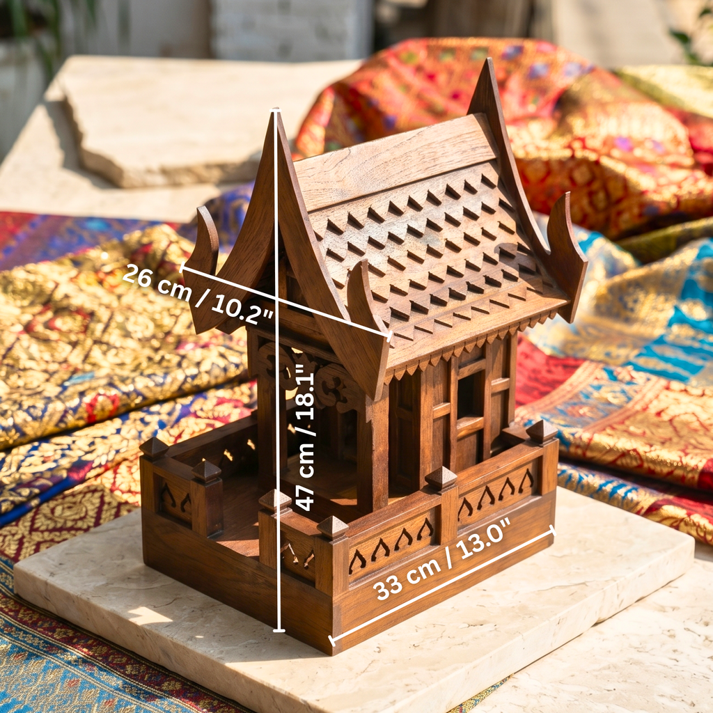 Teak Wood Spirit House, 19 Inch Grand Architectural Model, Authentic Zen Home Sanctuary