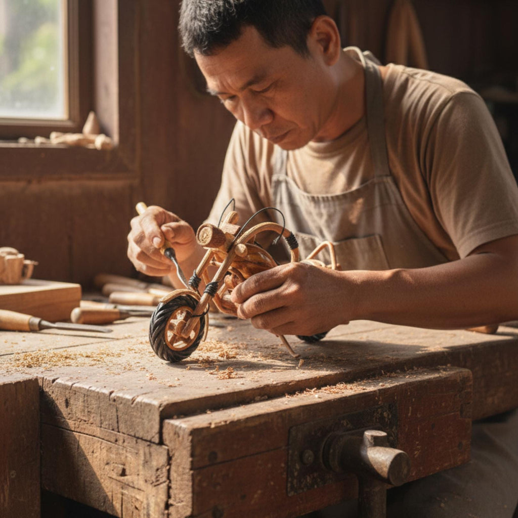 Handcrafted Wooden Motorcycle Model: Chopper Bike Hobby Gift & Toy
