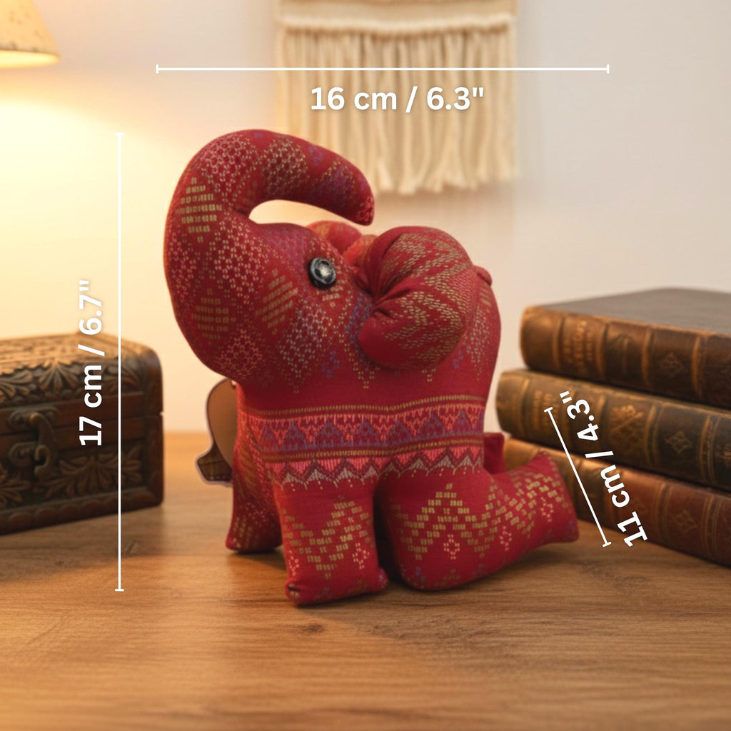 Signature Plush Elephant Figurine (Red): Statement Thai Home Decor