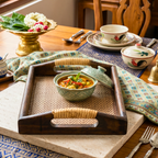 Acacia Wood Serving Tray, 11 Inch Rattan Coffee Platter, Organic Modern Wedding Gift - Siam Wood Artisans