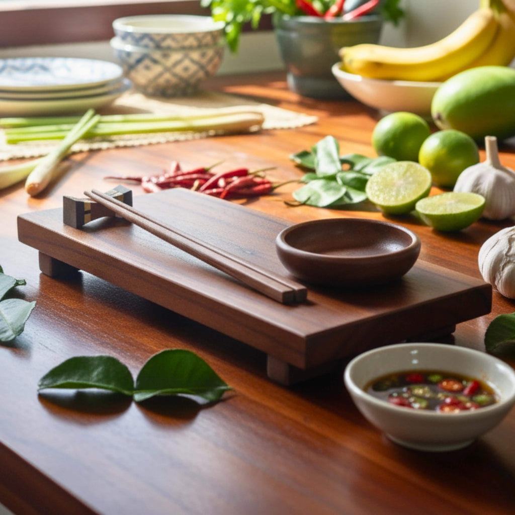 Hand Carved Wood Sushi Platter Set: Minimalist Japanese Tableware