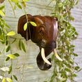 Hand-Carved Wooden Elephant Head Wall Hanging: Rustic Tribal Decor