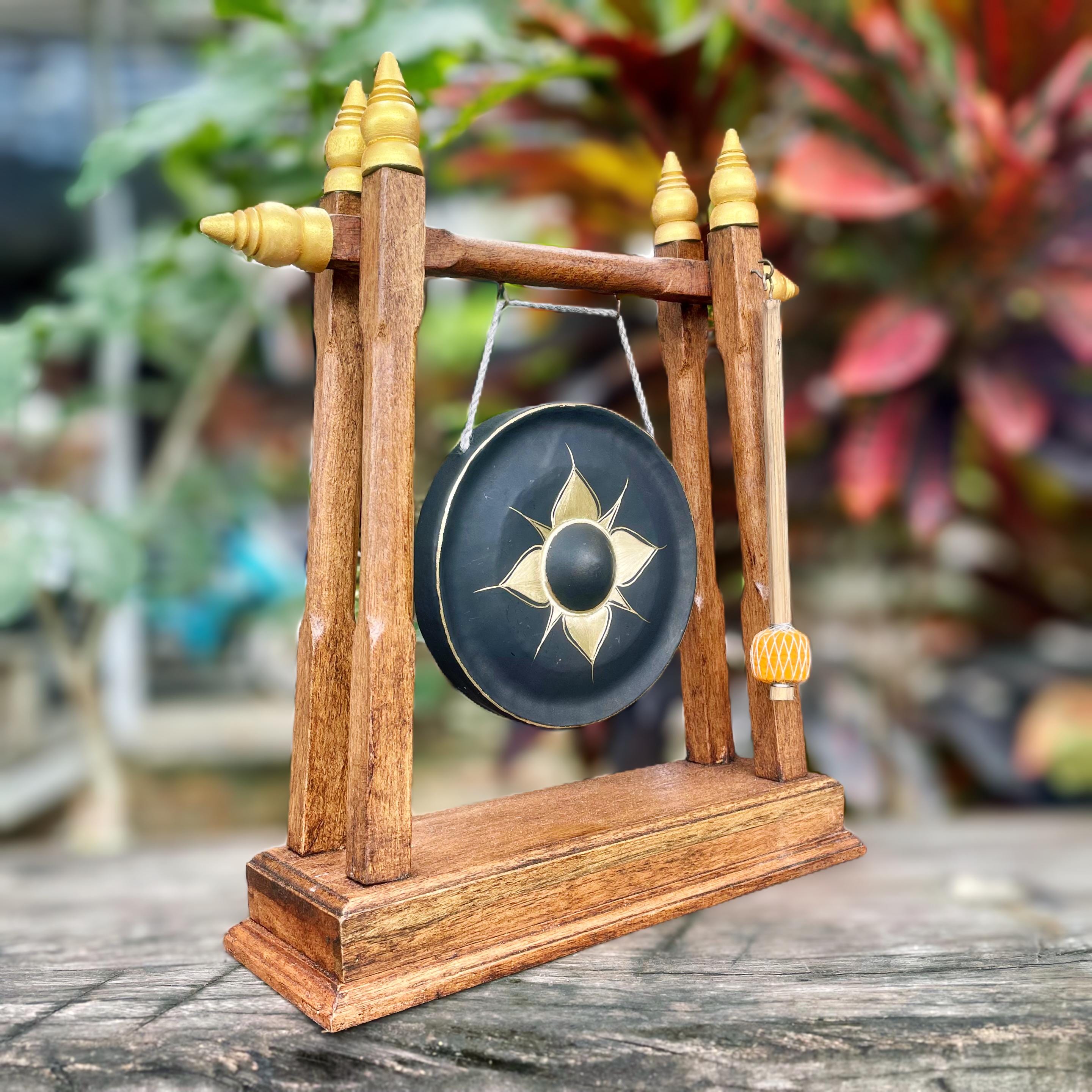 Handcrafted Thai Meditation Gong: Bold Black Star Design with Color Options