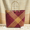 Hand Woven Rattan Square Tote Bag: Boho Wicker Handbag with Rope Handles