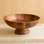 Pedestal Fruit Bowl Acacia Wood Natural 13 Inch Table Centerpiece - Siam Wood Artisans