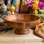 Pedestal Fruit Bowl Acacia Wood Natural 13 Inch Table Centerpiece - Siam Wood Artisans