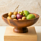 Pedestal Fruit Bowl Acacia Wood Natural 13 Inch Table Centerpiece - Siam Wood Artisans