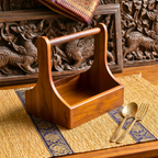 Teak Wood Condiment Holder, 9 Inch Tabletop Caddy, Anniversary Present for Home Chef - Siam Wood Artisans