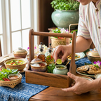 Teak Wood Condiment Holder, 9 Inch Tabletop Caddy, Anniversary Present for Home Chef - Siam Wood Artisans