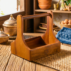 Teak Wood Condiment Holder, 9 Inch Tabletop Caddy, Anniversary Present for Home Chef - Siam Wood Artisans