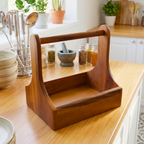 Teak Wood Condiment Holder, 9 Inch Tabletop Caddy, Anniversary Present for Home Chef - Siam Wood Artisans