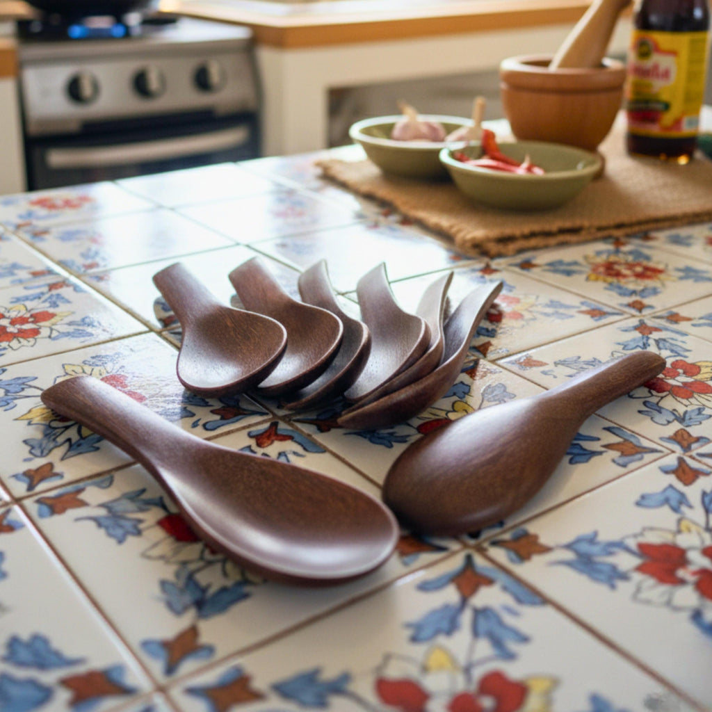 Hand Carved Wood Soup Spoon Set of 8: Rustic Kitchen Utensils
