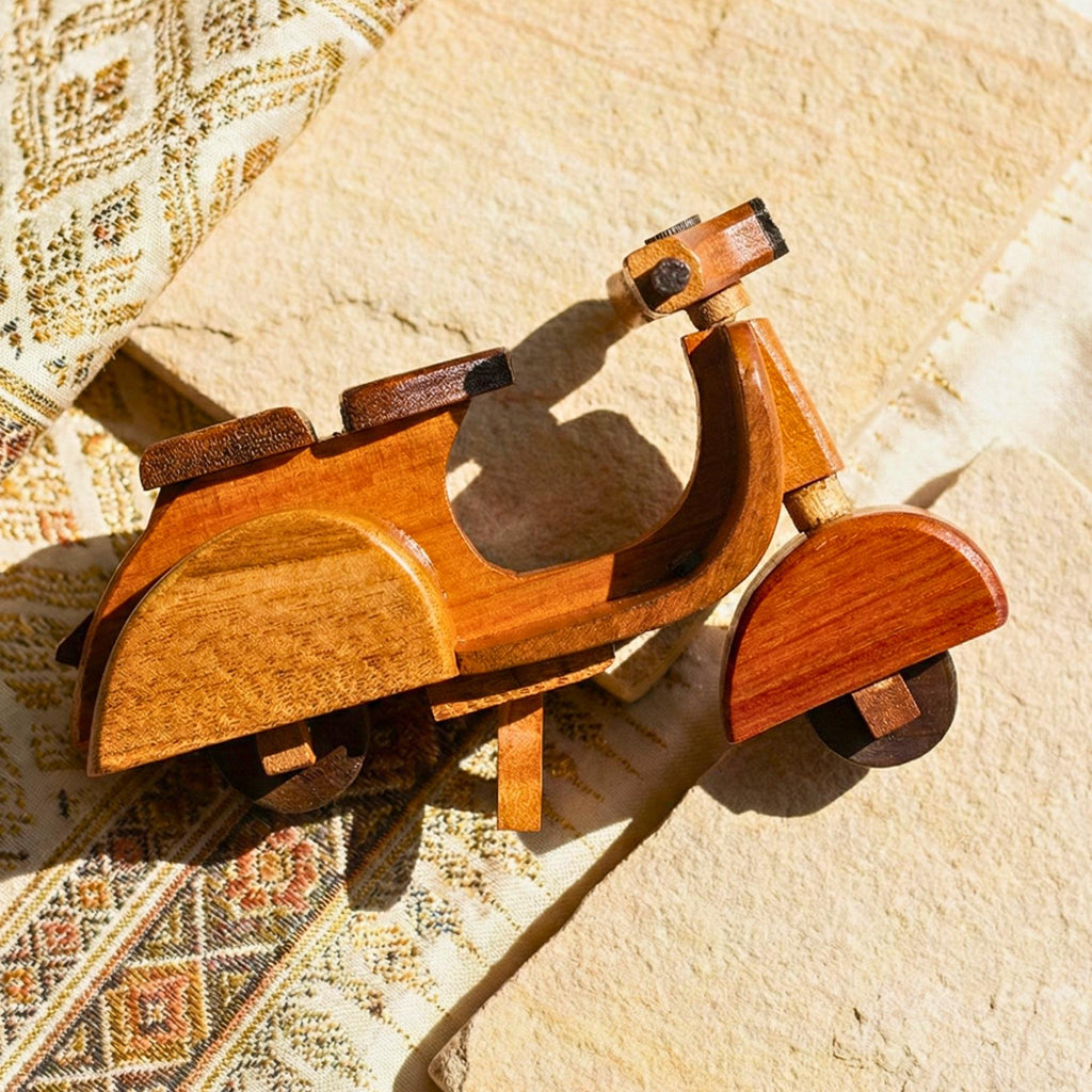 Hand Carved Wood Model Scooter Motorbike: Vintage Retro Desk Decor