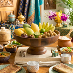 Pedestal Fruit Bowl Acacia Wood Natural 13 Inch Table Centerpiece - Siam Wood Artisans