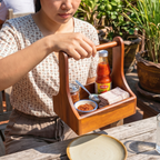 Teak Wood Condiment Holder, 9 Inch Tabletop Caddy, Anniversary Present for Home Chef - Siam Wood Artisans