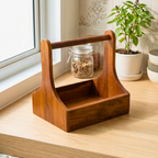 Teak Wood Condiment Holder, 9 Inch Tabletop Caddy, Anniversary Present for Home Chef - Siam Wood Artisans