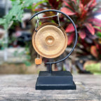 Minimalist Metal Gong on Stand: Golden Brass Zen Decor - Siam Wood Artisans