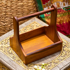Teak Wood Condiment Holder, 9 Inch Tabletop Caddy, Anniversary Present for Home Chef - Siam Wood Artisans