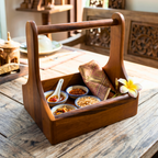 Teak Wood Condiment Holder, 9 Inch Tabletop Caddy, Anniversary Present for Home Chef - Siam Wood Artisans
