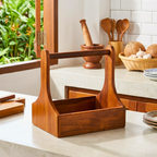 Teak Wood Condiment Holder, 9 Inch Tabletop Caddy, Anniversary Present for Home Chef - Siam Wood Artisans