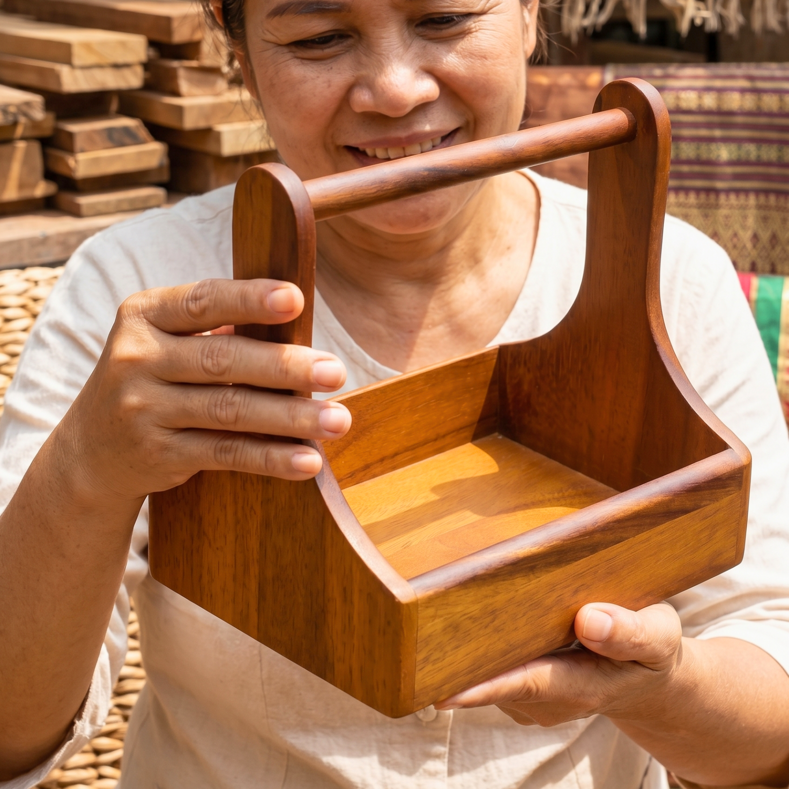 Teak Wood Condiment Holder, 9 Inch Tabletop Caddy, Anniversary Present for Home Chef