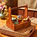 Teak Wood Condiment Holder, 9 Inch Tabletop Caddy, Anniversary Present for Home Chef