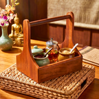 Teak Wood Condiment Holder, 9 Inch Tabletop Caddy, Anniversary Present for Home Chef - Siam Wood Artisans