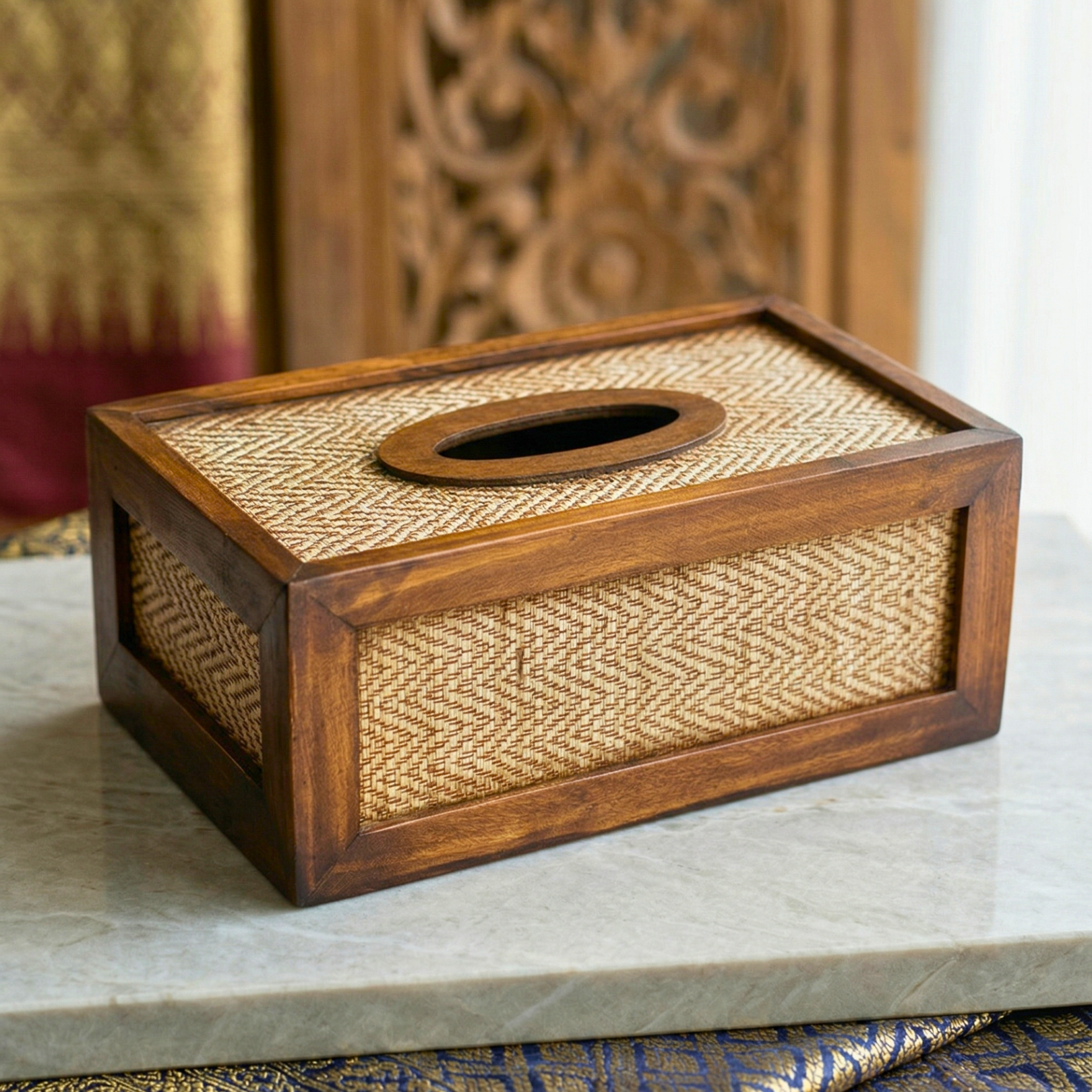 Tissue Box Teak Wood Rustic 11 Inch Rectangular Cover