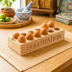 Teak Wood Egg Holder, 12 Inch Countertop Tray, Thoughtful Present for Culinary Enthusiast - Siam Wood Artisans