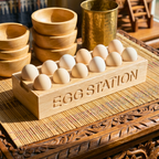 Teak Wood Egg Holder, 12 Inch Countertop Tray, Thoughtful Present for Culinary Enthusiast - Siam Wood Artisans
