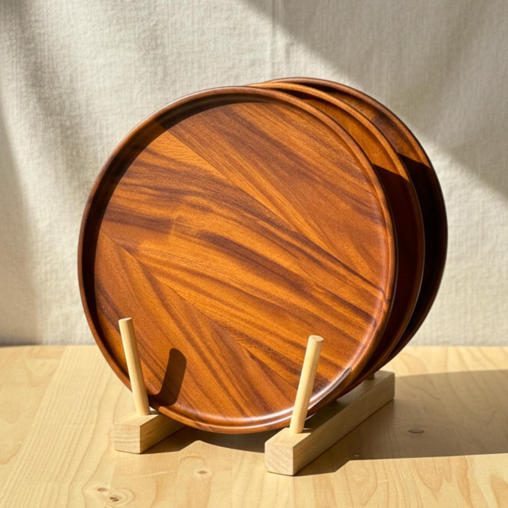Hand Carved Upcycled Wood Dinner Plates: 10" Rustic Dining & Serving Dishes