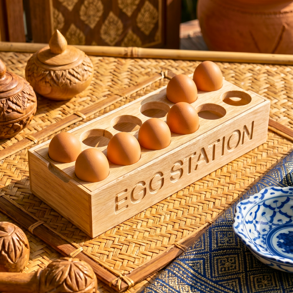 Teak Wood Egg Holder, 12 Inch Countertop Tray, Thoughtful Present for Culinary Enthusiast