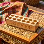 Teak Wood Egg Holder, 12 Inch Countertop Tray, Thoughtful Present for Culinary Enthusiast - Siam Wood Artisans