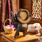 Teak Wood Elephant Coaster Set, 10 Inch Carved Animal Holder, Housewarming Gift for Host - Siam Wood Artisans