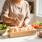 Teak Wood Egg Holder, 12 Inch Countertop Tray, Thoughtful Present for Culinary Enthusiast - Siam Wood Artisans