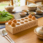Teak Wood Egg Holder, 12 Inch Countertop Tray, Thoughtful Present for Culinary Enthusiast - Siam Wood Artisans