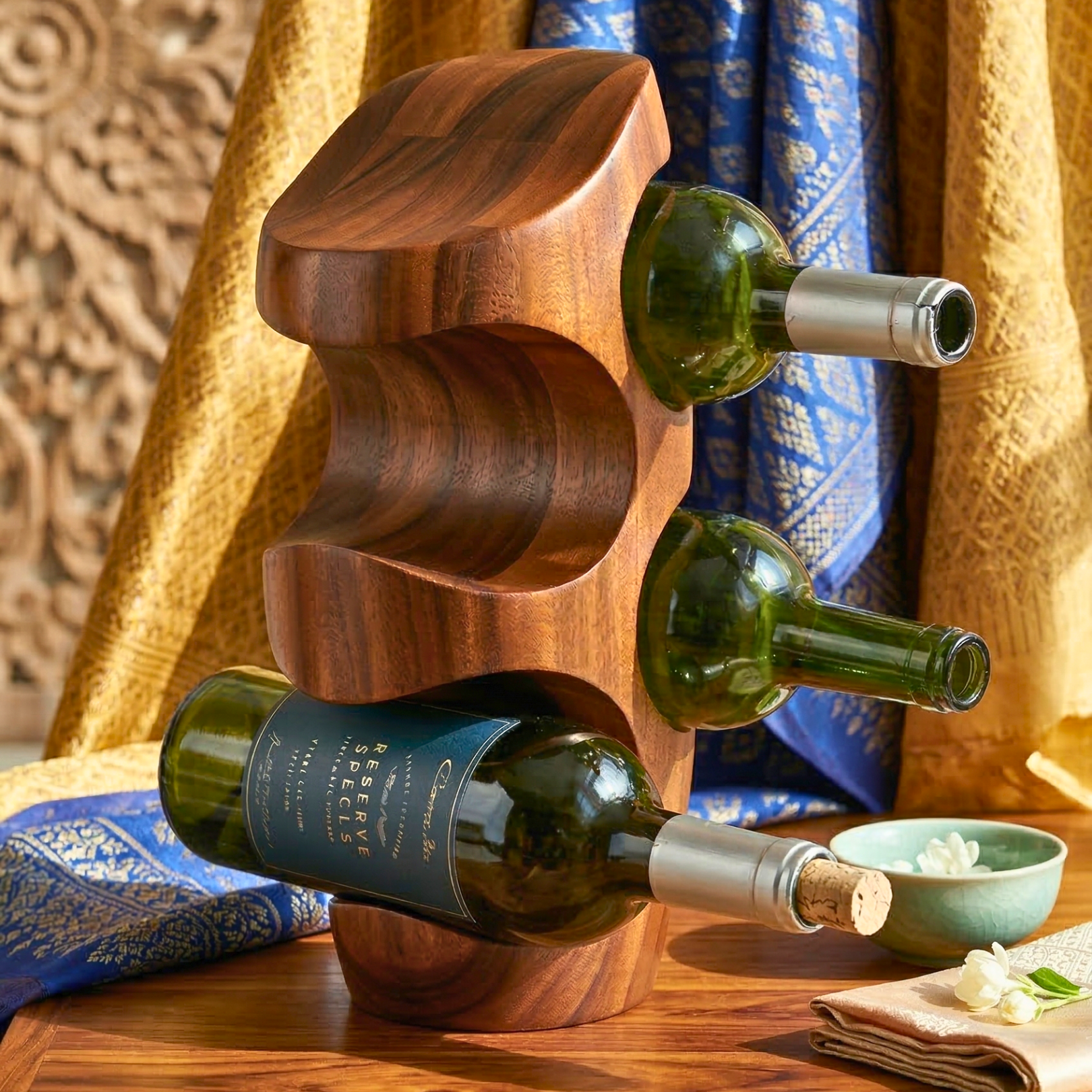 Wine Rack Acacia Wood Natural 4 Bottle Stand - Siam Wood Artisans