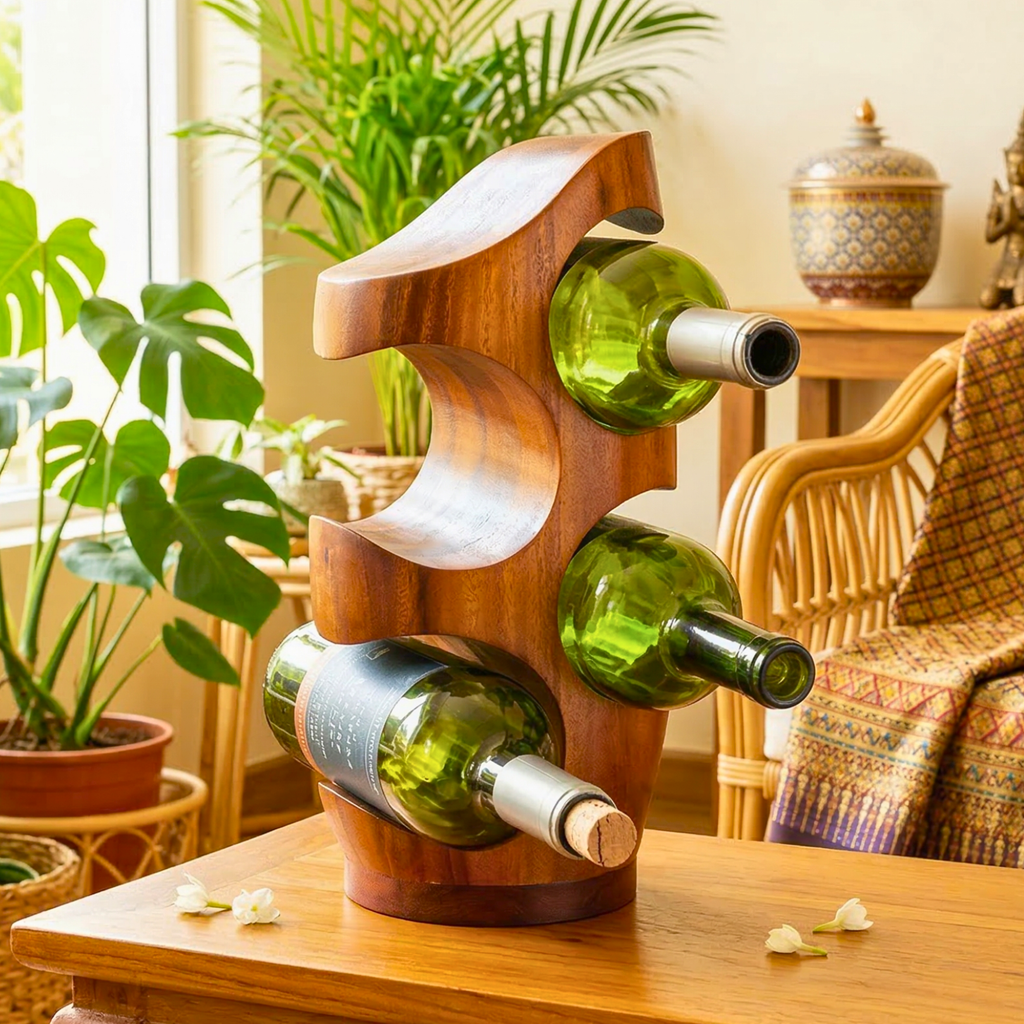 Wine Rack Acacia Wood Natural 4 Bottle Stand - Siam Wood Artisans