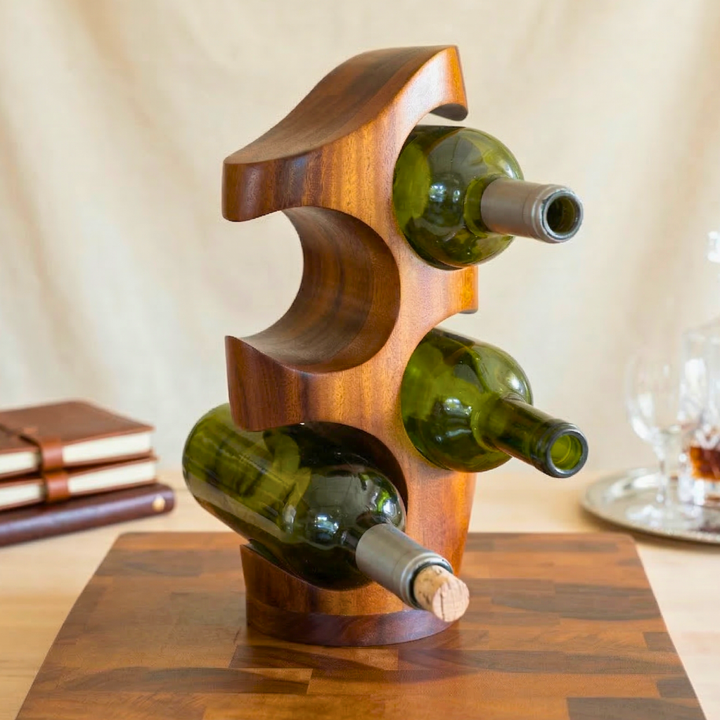 Wine Rack Acacia Wood Natural 4 Bottle Stand - Siam Wood Artisans