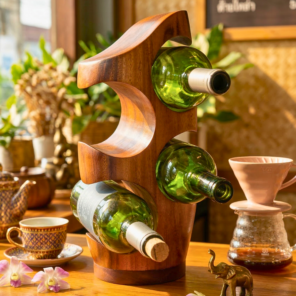 Wine Rack Acacia Wood Natural 4 Bottle Stand - Siam Wood Artisans