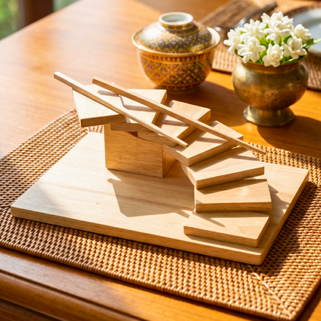 Teak Wood Sushi Tray, 12 Inch Staircase Platter, Unique Birthday Gift for Foodie