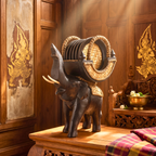 Teak Wood Elephant Coaster Set, 10 Inch Carved Animal Holder, Housewarming Gift for Host - Siam Wood Artisans