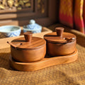 Hand Carved Wood Spice and Condiment Set: Salt, Sugar, and Pepper Server