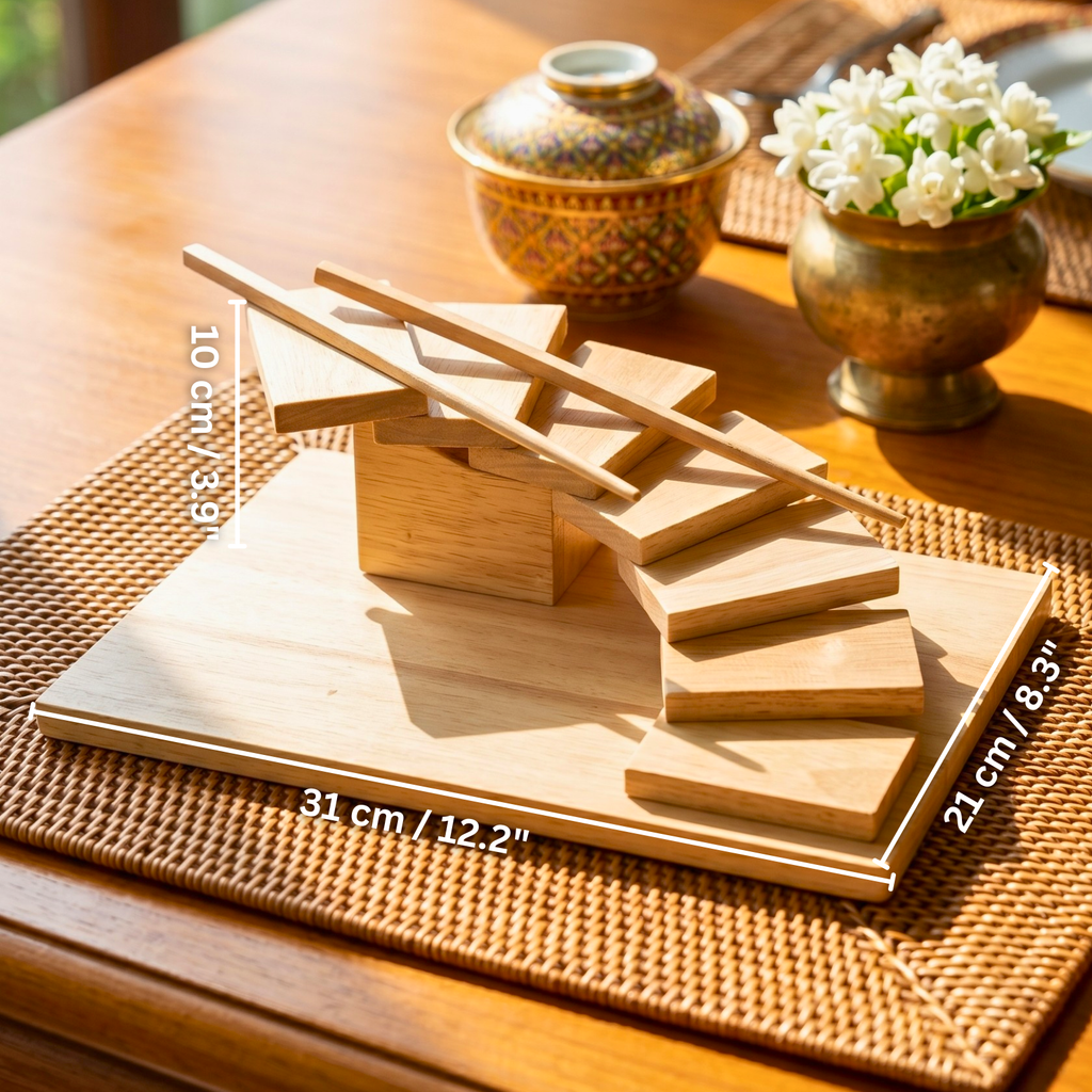 Teak Wood Sushi Tray, 12 Inch Staircase Platter, Unique Birthday Gift for Foodie